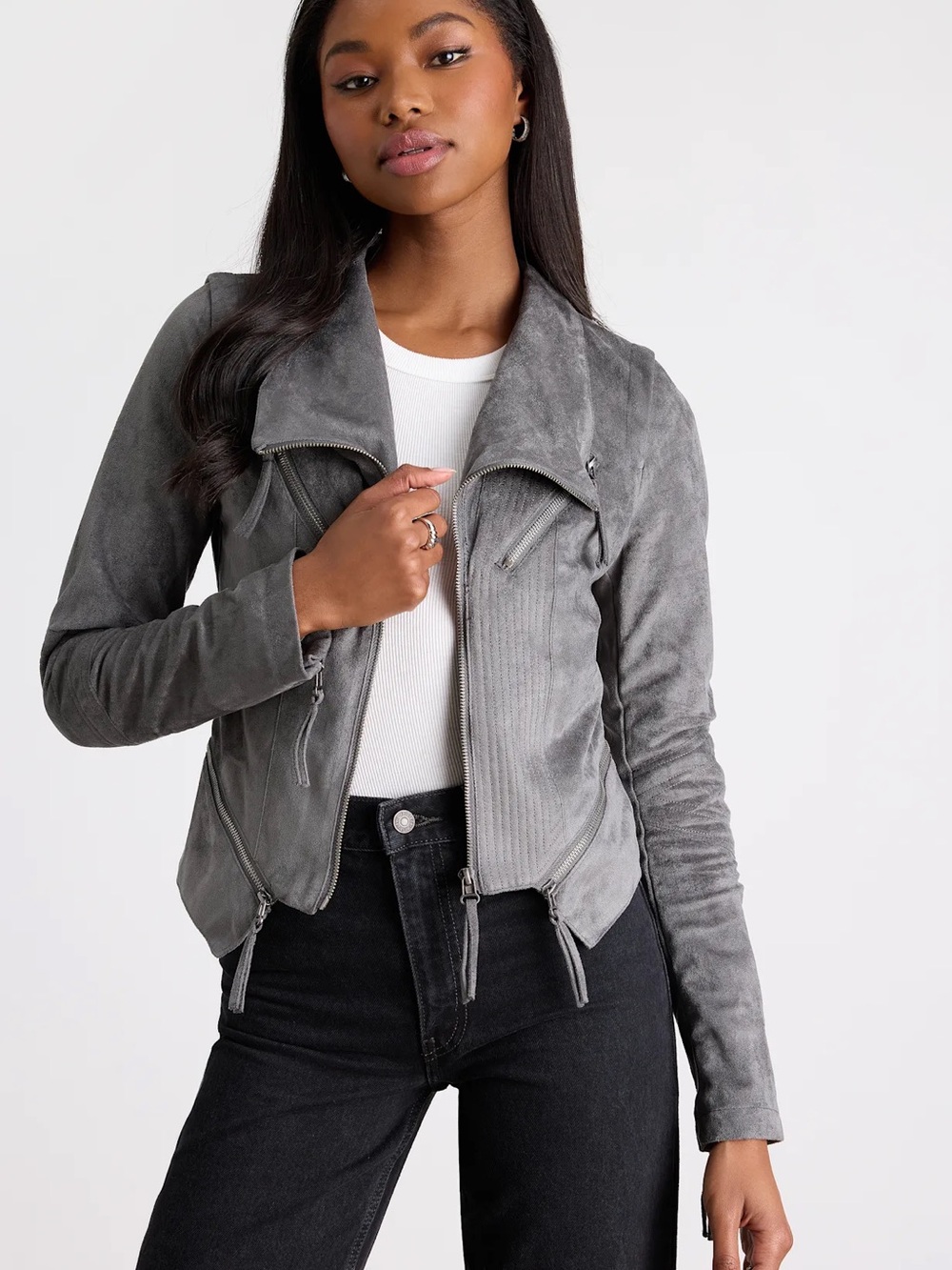 Lulu's Gray Suede Moto Jacket, M, NWT